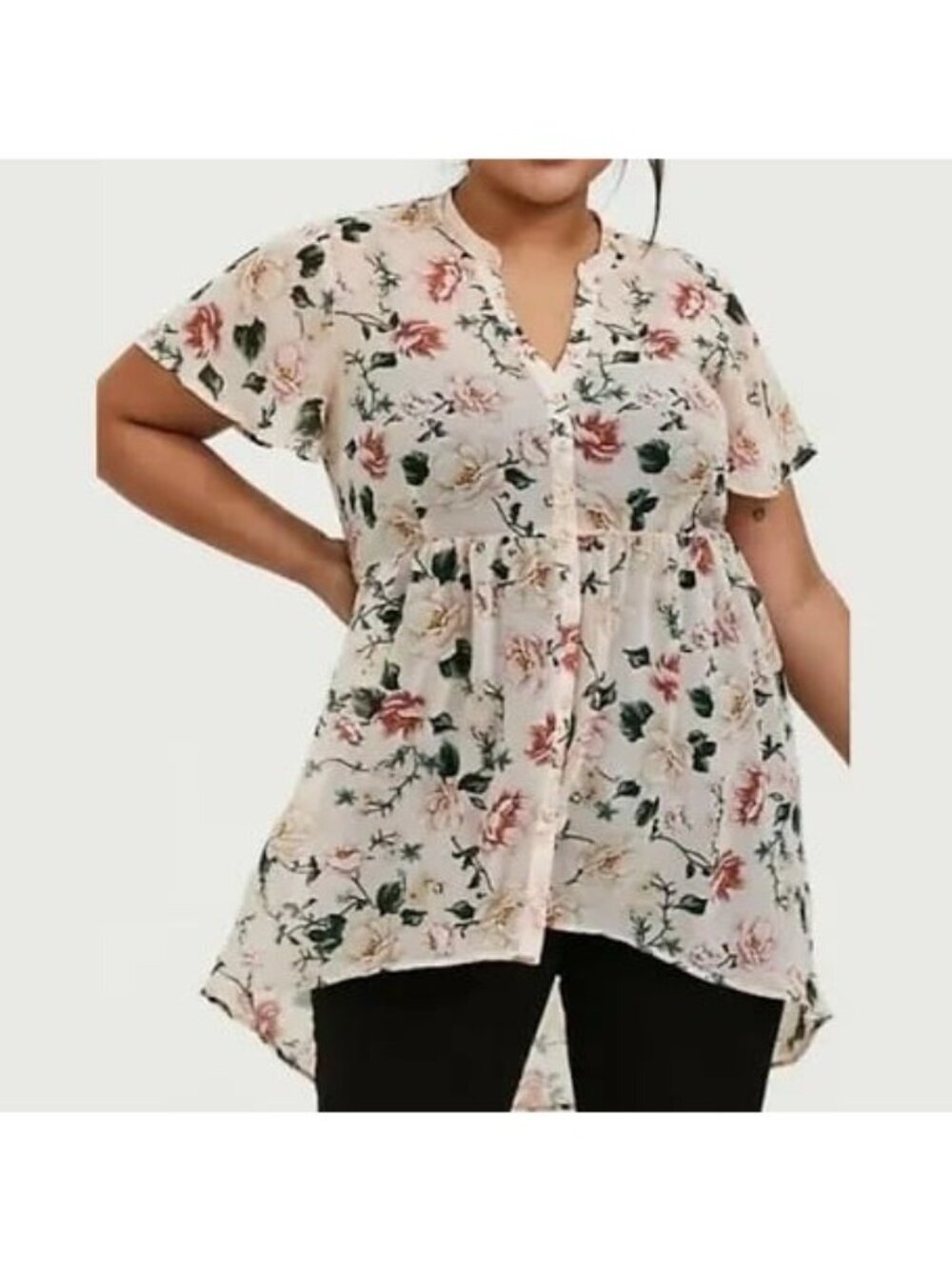 Torrid Lexie Chiffon Hi Lo Babydoll Tunic Light Pink Floral Blouse Plus 3X 22-24